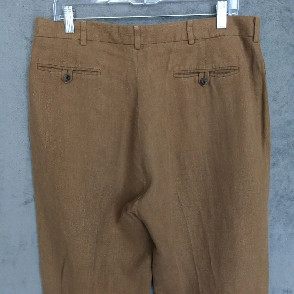 Vintage Polo Ralph Lauren Linen Pants Men's 35x34 Brown Pleated Front Trousers